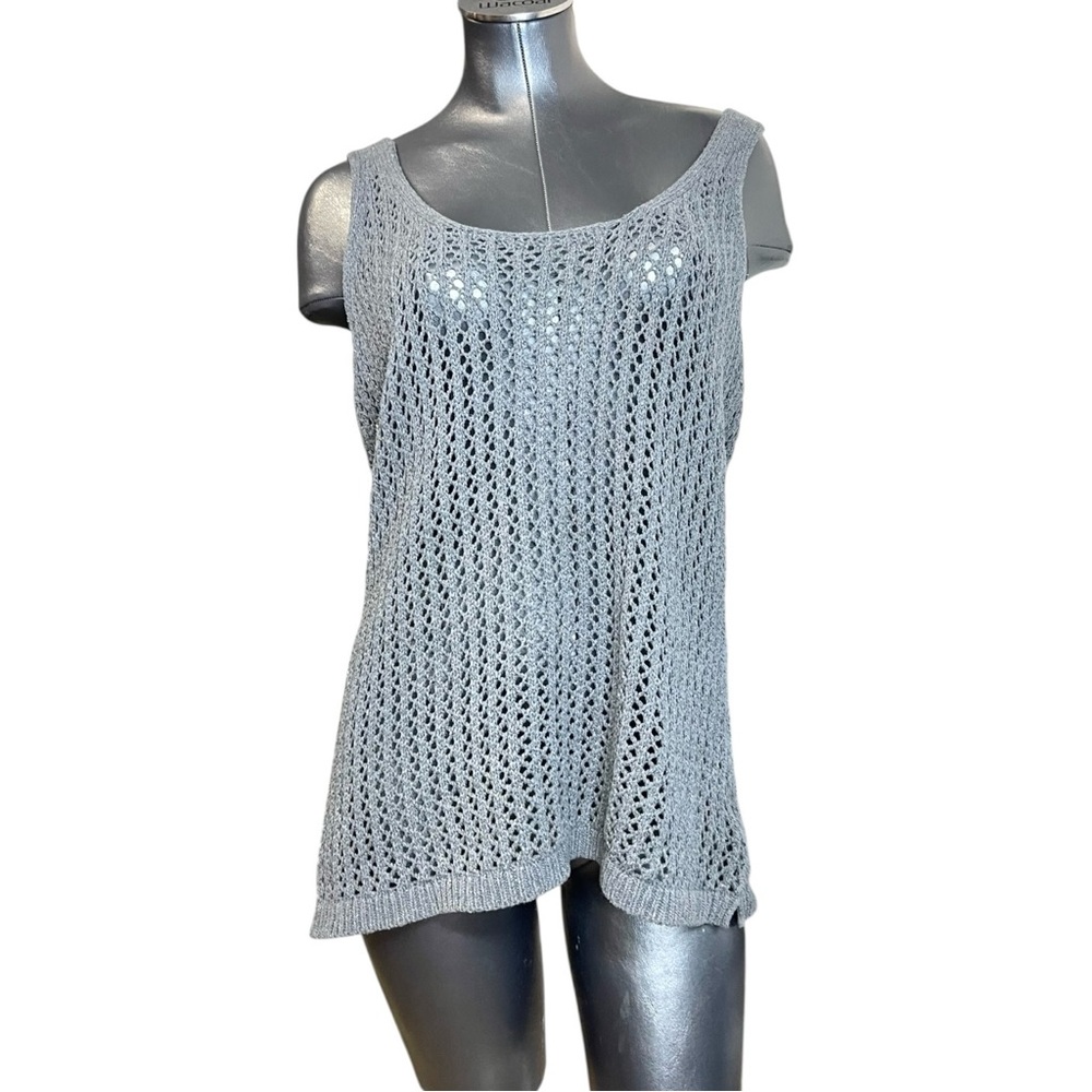 Toad&Co Gray Crochet Open Knit Women's Tank Top Sleeveless Shirt Recycled
